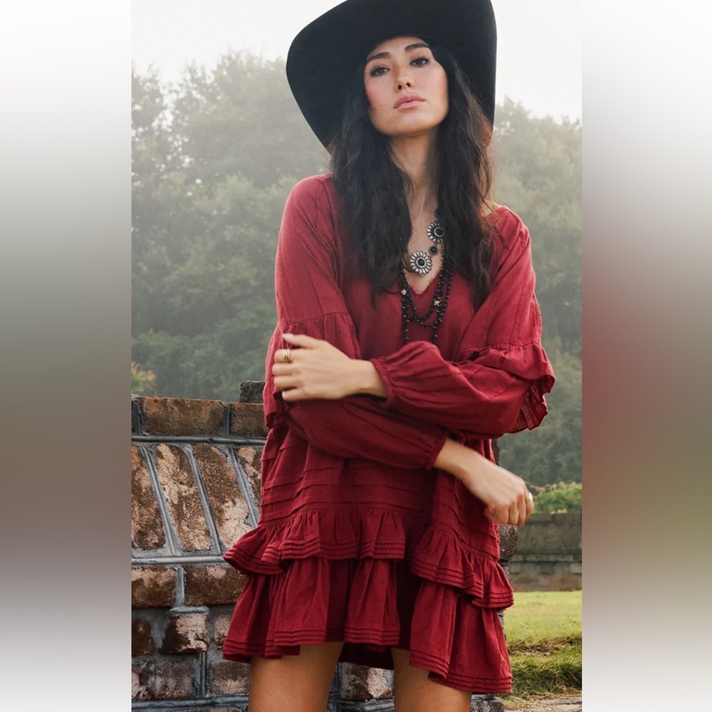 Women's Red Blouse with Ruffle Hem